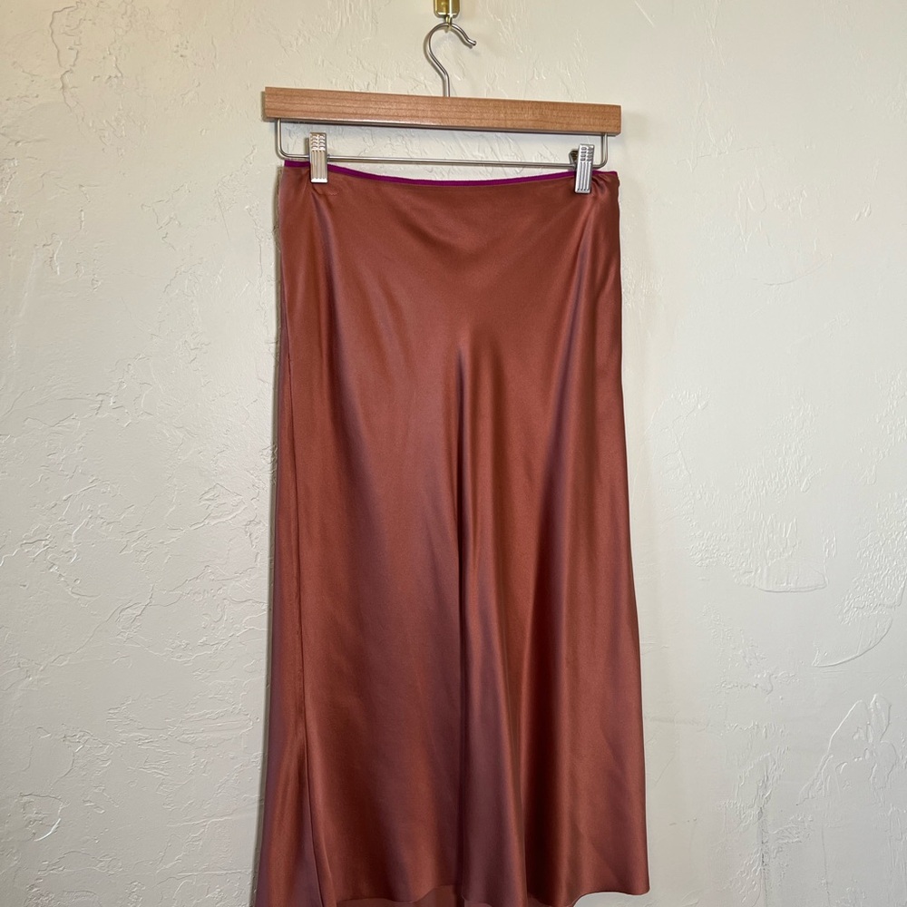 Rag & Bone Silk Midi Skirt Size 2 | Copper Satin Bias Cut Skirt - Picture 2 of 8